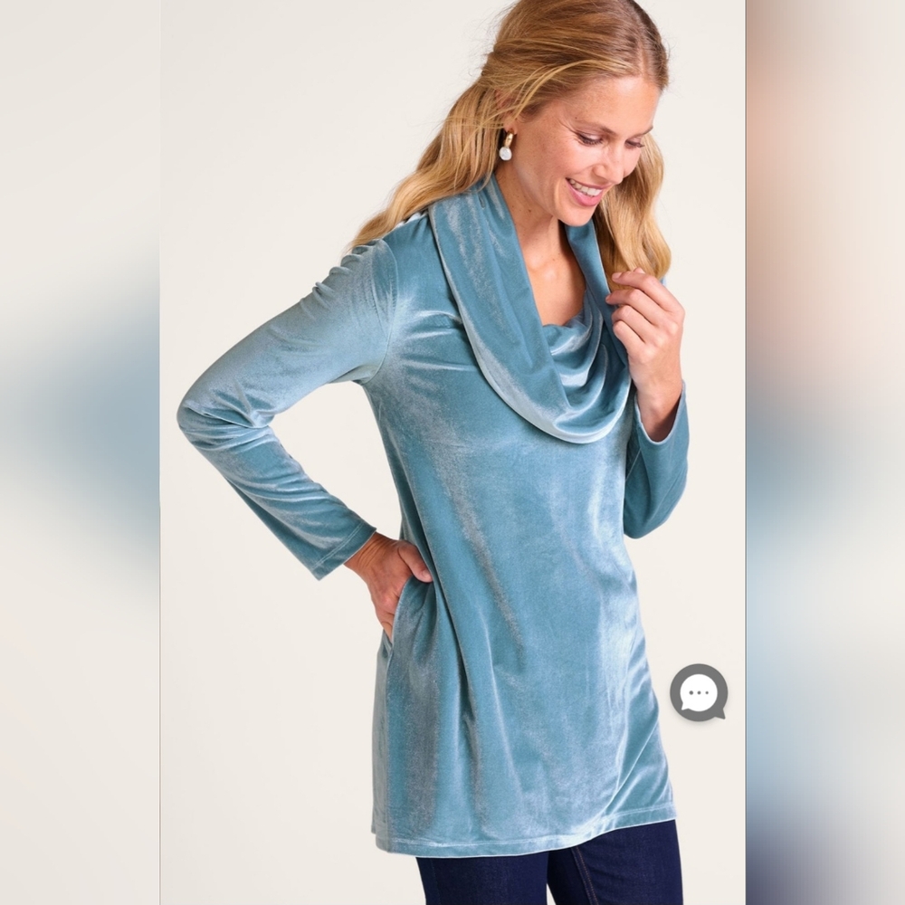 Soft Surroundings Vision In Velvet Cowl Neck Tunic‎ Tapestry Teal Size Large - Picture 2 of 7